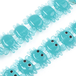 Средний Бирюзовый Бусы лэмпворк ручной работы, краб, средне бирюзовый, 15.5~17x22~25.5x7~10 мм, отверстие : 1.2~2 мм, около 35 шт / нитка, 19.29~20.47 дюйм (49~52 см)