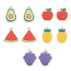 Mixed Color 10Pcs 5 Style Translucent Acrylic Pendants, Double-Faced Printed, Fruit, Mixed Color, 21~28x18~25x2mm, Hole: 2mm, 2pcs/style
