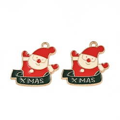 Santa Claus Рождественские эмали сплава подвески, золотой свет, Санта-Клаус прелести, 23x23.5x1.4 мм, отверстие : 2 мм