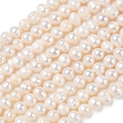 Beige Brins de perles de culture d'eau douce naturelles, Note 2 un, pomme de terre, beige, 7~8mm, Trou: 0.5mm, Environ 52~54 pcs/chapelet, 13.58~13.66'' (34.5~34.7 cm)