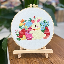 Rabbit Easter Theme DIY Embroidery Starter Kit with Instruction Book, Embroidery Bamboo Hoops, Embroidery Thread and Needle, Easy Stamped Fabric Hand Crafts, Rabbit, 200mm