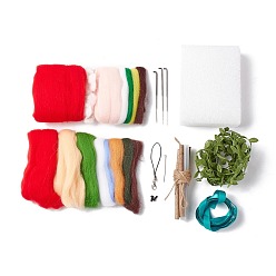 Mixed Color DIY Needle Felting Kit, Christmas Theme, including Iron Needles, Foam Chassis & Wool, Iron Eye Pins, Keychain Accessories, Plastic Craft Eyes, Satin Ribbon, Glue Stick & Artifical Leaf, Wooden Sticks, Santa Claus, Mixed Color, 10~1120x2~112x0.1~29mm, 26pcs/set
