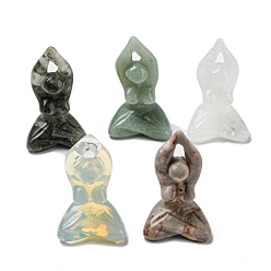 Mixed Stone Natural & Synthetic Gemstone Carved Healing Yoga Goddess Figurines, Reiki Energy Stone Display Decorations, 47.5~49.5x27~29x19~20.5mm