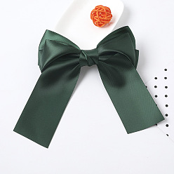 C195 Ribbon Bow Hair Clip Large Size - Dark Green Silky Double-Sided Hair Ribbon with Spring Clip and Butterfly Bow - Elegant Fabric for Women's Hairstyles (C195)