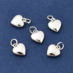 Посеребрённый Стойки обшивки латунные подвески, с целью перехода в кольце, сердце прелести, 925 серебро покрытием, 10x9x3.5 мм, Перейти кольцо: 5x1 мм, внутренний диаметр: 3 мм