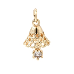 Черный Цвет Металла & Цвет Нержавеющей Стали Рождественские подвески из латуни с микропаве из прозрачных кубических цирконий, колокол прелести, стойки покрытие, долговечный, без свинца и без кадмия, металлический черный & цвет нержавеющей стали, 18x12 мм, отверстие : 4 мм