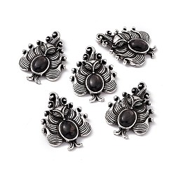 Hypersthene Natural Hypersthene Pendants, Nine-Tailed Fox Charms, with Antique Silver Color Brass Findings, 30x23x6mm, Hole: 4x2mm