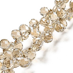 Tan Electroplate Transparent Glass Beads Strands, Pearl Luster Plated, Faceted, Teardrop, Tan, 6x5x5mm, Hole: 0.8mm, about 108pcs/strand, 16.14''(41cm)