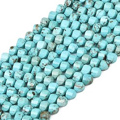 Бирюза Окрашенные натуральные нити из бисера хаулит, граненые, твист, бирюзовые, 6~6.5x5x5 мм, отверстие : 1 мм, около 58~61 шт / нитка, 14.17''~14.69'' (36~37.3 см)