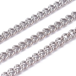 Stainless Steel Color 201 Stainless Steel Curb Chain, Unwelded, with Spool, Stainless Steel Color, 3.8x2.9x1.7mm, about 65.61 Feet(20m)/roll
