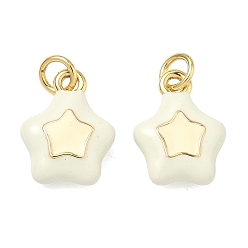 (404) Непрозрачное AB Кислое яблоко Латунь эмаль подвески, звезды прелести, долговечный, стойки покрытие, без свинца и без кадмия, реальный 18 k позолоченный, цветочный белый, 14x11x4.5 мм, отверстие : 3 мм, Перейти кольцо: 5x1 мм