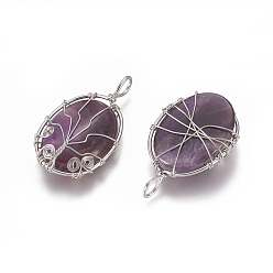 Amethyst Natural Amethyst Pendants, with Brass Findings, Oval with Tree, Platinum, 43.5x26x9mm, Hole: 5.5x4mm
