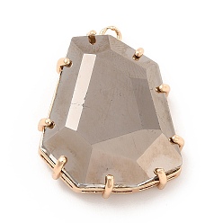 Black Diamond K9 Glass Pendants, with Light Gold Brass Finding, Twist Teardrop Charms, Black Diamond, 29x23x8.5mm, Hole: 1.8mm