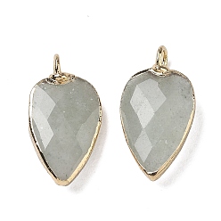 Green Aventurine Natural Green Aventurine Pendants, with Golden Plated Brass Edge Loops, Faceted, Heart Charms, 23~23.5x12~12.5x5.5mm, Hole: 3mm