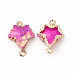 Rose Brass with K9 Glass Connector Charms, Golden Maple Leaf Links, Rose, 20x14x5.5mm, Hole: 1.5mm