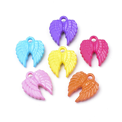Mixed Color Opaque Acrylic Pendants, Wing, Mixed Color, 23x20x6mm, Hole: 3mm, about 380pcs/500g