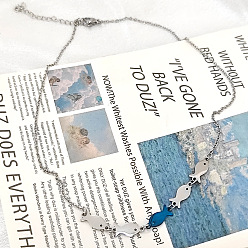 Синий & Цвет Нержавеющей Стали Двухцветные 304 цепочки из нержавеющей стали в виде рыбьих звеньев для женщин, синий и нержавеющая сталь цвет, 14.96 дюйм (38 см)