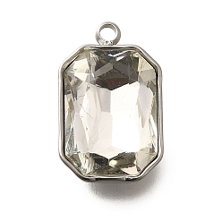 Кристалл 304 подвески из нержавеющей стали, со стразами, цвет нержавеющей стали, прямоугольные, кристалл, 18.5x11.5x5.5 мм, отверстие : 1.8 мм