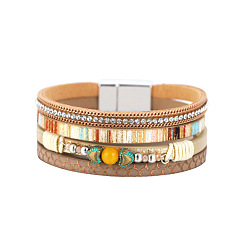 Сэнди Коричневый Богемный многослойный браслет с инкрустацией кожей и бриллиантами - женский браслет ручной работы.