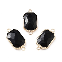 Черный Стойка покрытие латунь паве стекло соединители подвески, долговечный, прямоугольник ссылки, золотые, чёрные, 10.5x20.5x5 мм, отверстие : 2 мм