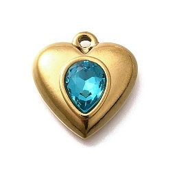Синий Циркон 304 подвески из нержавеющей стали, со стразами, реальный 18 k позолоченный, ионное покрытие (ip), сердце, синий циркон, 17.5x16.5x5.5 мм, отверстие : 1.4 мм