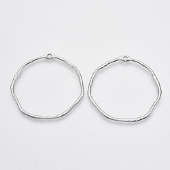 Platinum Alloy Open Back Bezel Pendants, For DIY UV Resin, Epoxy Resin, Pressed Flower Jewelry, Ring, Platinum, 42~42.5x43~44x1.5mm, Hole: 2x1.5mm