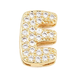 Letter E Латунные микропаве из прозрачного кубического циркония, долговечный, стойки покрытие, без свинца и без кадмия, реальный 18 k позолоченный, Письмо E, 12x8x4.5 мм, отверстие : 1.5x4.5 мм