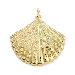 Бледно-Золотистый Подвески из латуни с эмалью в стойку, с целью перехода в кольце, долговечный, без кадмия и без свинца, реальный 18 k позолоченный, ракушка в форме морской звезды, бледно золотарник, 28.5x28x5 мм, отверстие : 3 мм