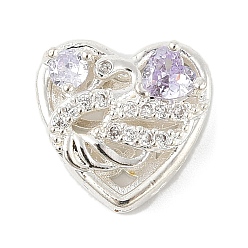 Лиловый Латунные микро проложить кубического циркония бусы, сердце с лебедем, без свинца и без кадмия, долговечный, сирень, 13x13.5x6.5 мм, отверстие : 1.6 мм