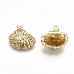 Real 18K Gold Plated Brass Charms, Shell, Real 18K Gold Plated, 13.5x14.5x5mm, Hole: 1.4mm