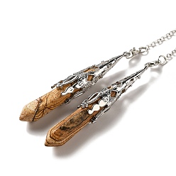 Пейзажный Джаспер Натуральная картина яшма биолокационный маятник большие подвески, с латунной фурнитурой , пуля, 260~270 мм, отверстие : 1.5 мм