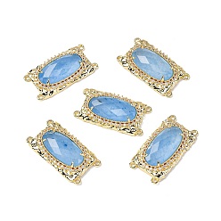 Белый Нефрит Латунные многорядные звенья с микропаве из кубического циркония и натуральным белым нефритом, имитирующим аквамарин, овальные, граненые, стойки покрытие, 30x16x5~5.5 мм, отверстие : 1.4 мм