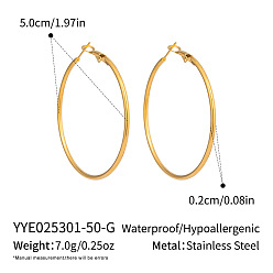 Настоящее золото 18K Серьги из 304 нержавеющей стали, реальный 18 k позолоченный, 50x2 мм