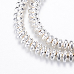 Silver Plated Electroplate Non-magnetic Synthetic Hematite Bead Strands, Rondelle, Silver Plated, 6x3mm, Hole: 1mm, about 125~133pcs/strand, 15.7 inch