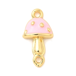 Pink Подвески-соединители из латунной эмали в виде осеннего гриба, долговечный, без кадмия и без свинца, реальный 18 k позолоченный, стойки покрытие, розовые, 16.5x9x3 мм, отверстие : 1.2 мм