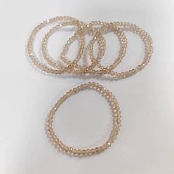 Персиковый Слойка 5Наборы эластичных браслетов из стеклянных бусин, составные браслеты для женщин, розовые, внутренний диаметр: 2 дюйм (5.2 см), 5 шт / комплект