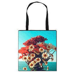 Orange Red Daisy Flower Printed Polyester Shoulder Bag, Rectangle, Orange Red, 39.5x39cm