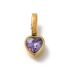 Фиолетовый Бархат Ионное покрытие (ip) 304 подвески из нержавеющей стали со стразами, сердце прелести, реальный 14 k позолоченный, пурпурного бархата, 11.5x5.5x4 мм, отверстие : 4.5x2.5 мм