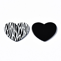 Black 3D Printed Acrylic Pendants, Heart with Zebra Stripe Pattern, Black and White, Black, 31.5x38.5x2.5mm, Hole: 1.6mm