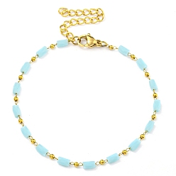 Бледно-бирюзовый Вакуумное покрытие pvd 304 браслеты из нержавеющей стали и стекла в виде звеньев цепи для женщин, золотые, бледные бирюзовая, 6-3/4 дюйм (17.3 см)