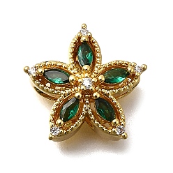 Зеленый Многожильные звенья из латуни с паве из кубического циркония, цветок, реальный 18 k позолоченный, зелёные, 15.5x16.5x6.5 мм, отверстие : 1.6 мм