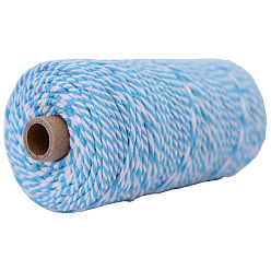 Light Sky Blue 100M Bicolor Round Cotton Cord, for Gift Wrapping, DIY Craft, Light Sky Blue, 3mm, about 109.36 Yards(100m)/Roll