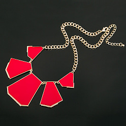 Red Shiny Necklace with Polygon Pendant - Multi-color Options, Accessories.