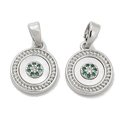 Платина Подвески из латуни с микропаве из циркония, с подвесками из ракушек, платина, 13.5x11.5x2.5 мм, отверстие : 5 мм