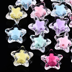 Mixed Color Transparent Acrylic Beads, Bead in Bead, Star, Mixed Color, 19x20x11mm, Hole: 3mm, about 280pcs/500g