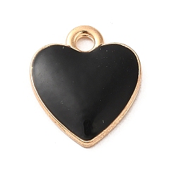 Negro Encantos del esmalte de la aleación, la luz de oro, encanto del corazón, negro, 12.5x11x1.6 mm, agujero: 1.2 mm