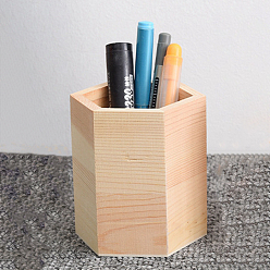 Hexagon Wood Multi-function Pen & Pencil Holders, Desktop Stationery Organizer, Hexagon, 80x80x100mm