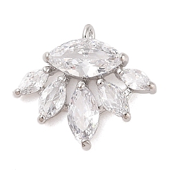 Платинированный Подвески из прозрачного стекла с инкрустацией из латуни, цветок, Реальная платина, 16.6x18.3x3.7 мм, отверстие : 1.4 мм