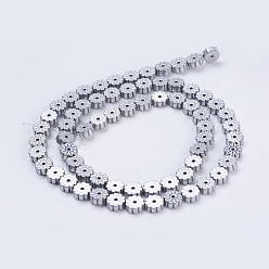 Platinum Plated Electroplate Non-magnetic Synthetic Hematite Beads Strands, Flower, Platinum Plated, 6x2mm, Hole: 1mm, about 66pcs/strand, 15.9 inch(40.5cm)