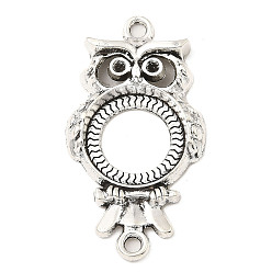 Antique Silver Tibetan Style Alloy Cabochon Connector Settings, Open Back Settings, Owl, Nickel, Antique Silver, Tray: 14mm, 37x19.5x3mm, Hole: 2mm, about 395pcs/1000g